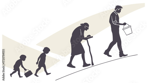 Life Stages Progression Child Adolescent Elderly Adult Silhouettes Ascending Path