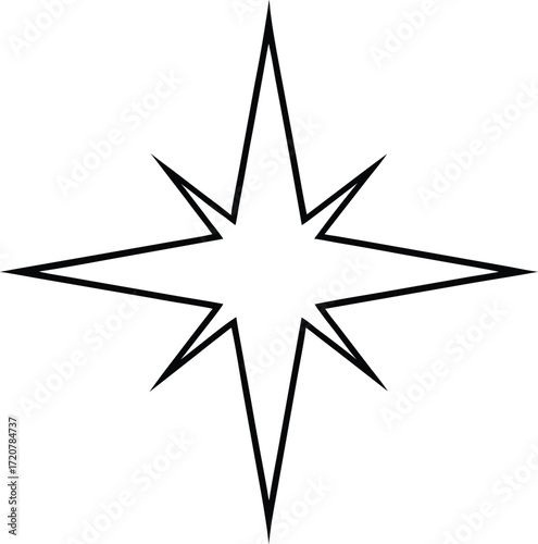 Vector art of a simple, stylized graphic representation of a fourpointed starburst or compass rose, isolated on a, symbolizing direction, guidance, or a celestial body