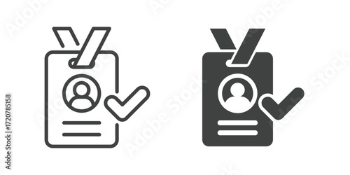 Verified ID Card Icon. Line and glyph solid icon
