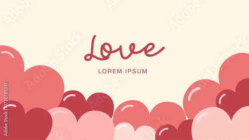 Border of rounded pink and red hearts background. Valentine's Day wallppaer and frame.