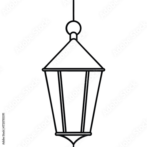 Vector art of a simple black and white line drawing of a hanging lantern