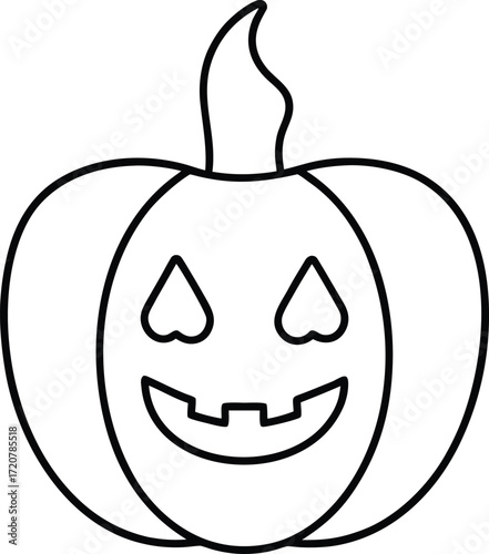 Vector art of simple outline drawing of a halloween pumpkin with a carved jackolantern face, isolated on a, perfect for coloring pages and festive designs