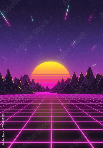 Retro Futuristic Landscape Digital Art.