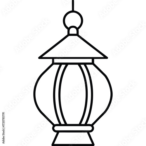 Vector art of a simple black and white line drawing of a traditional lantern, isolated on a, perfect for decorative purposes or cultural illustrations