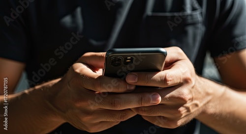 close up of mans hands holding smartphone
