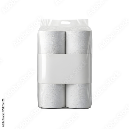 A realistic collection of toilet paper and kitchen towel pack mockups set against a transparent background.