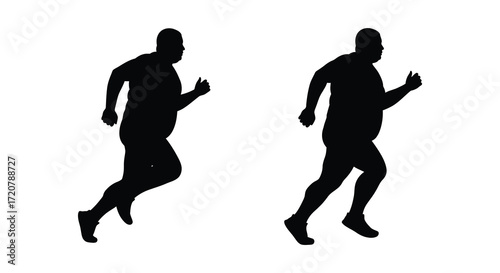 Silhouette of an overweight person running in two poses fitness exercise motion health journey isolated on white background