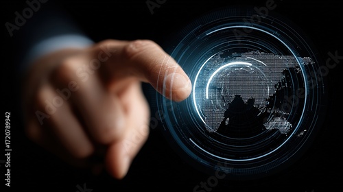 Hand Touching Digital Globe for Global Connectivity Concept