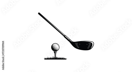 Classic golf club and tee image representing sport and leisure activities isolated on white background