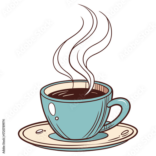 Vector art of a steaming cup of coffee on a saucer