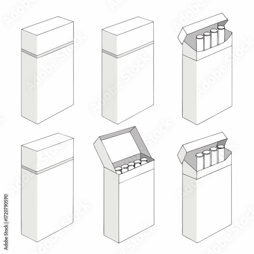 Vector art of set of cigarette packs, some closed and some open