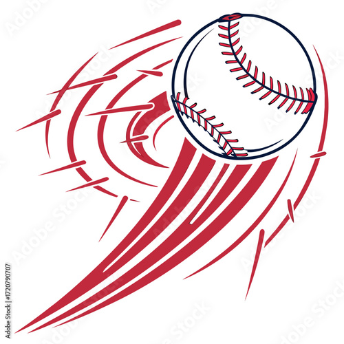 Vector art of a baseball in motion with red motion lines, isolated on a