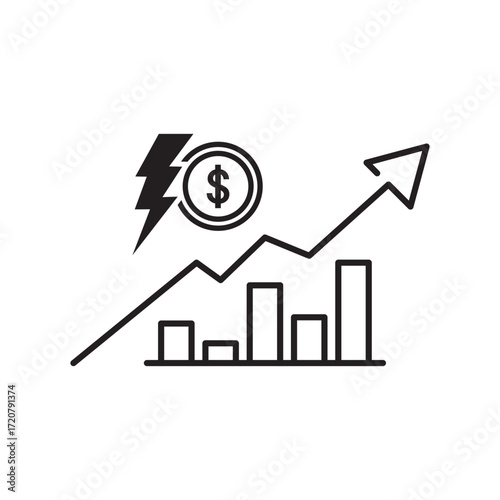 cost electricity icon, price or tariff electric energy, thin line symbol on white background.