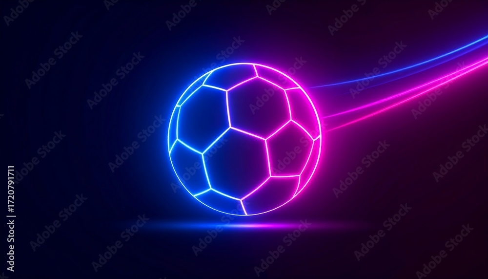 Obraz premium Glowing neon soccer ball in motion