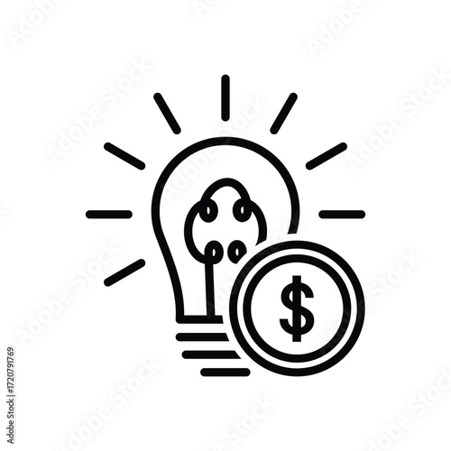 money idea icon, business light, dollar with light bulb, thin line symbol on white background - editable stroke vector illustration