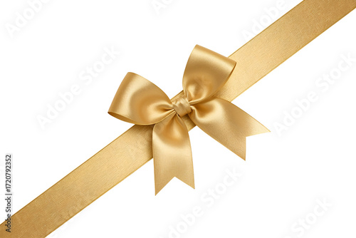 Golden satin ribbon tied in a bow diagonally on a black background graphic design isolated on a transparent background