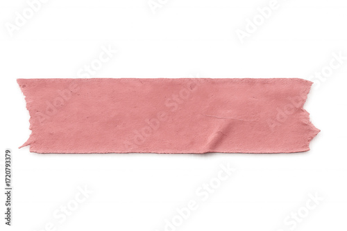 Pink paper strip, torn aged adhesive tape element, vintage style textured washi fragment on transparent background