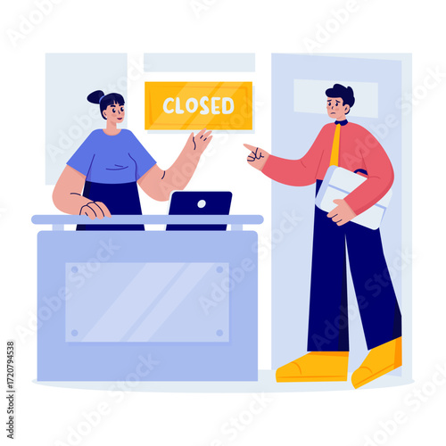 Office Service Closure with Customer Notification Vector Illustration