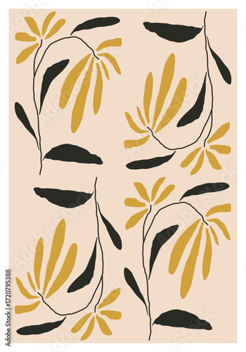 Minimalist poster with abstract art botanical composition in trendy contemporary collage style