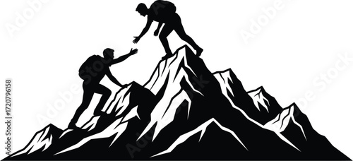 Mountain climbing teamwork illustration success reaching peak top