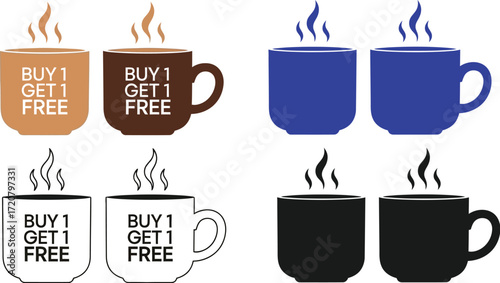 Coffee mugs buy one get one free promotional offer advertisement