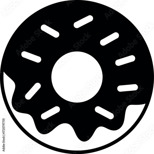 Simple silhouette icon of a donut with icing and sprinkles ready for sweet design projects vector