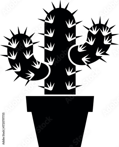 Minimalist black silhouette of a potted cactus plant icon for design projects vector