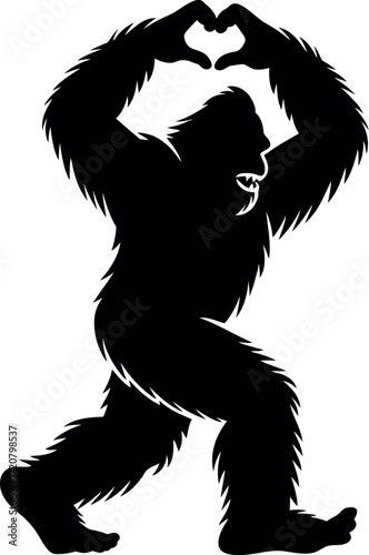 Silhouette of bigfoot making a heart shape with hands symbolizing love and mystery vector