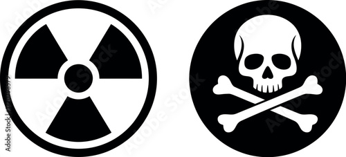 Radiation and skull crossbones warning symbols for hazardous materials and dangerous substances vector