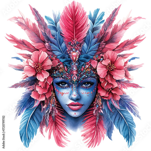 Tenerife Night Carnival, watercolor clipart vector, isolated on a white background.