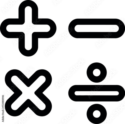 Minimalist mathematical symbols design plus minus multiply divide simple icons vector
