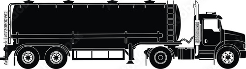Black silhouette of a large tanker truck on a white background