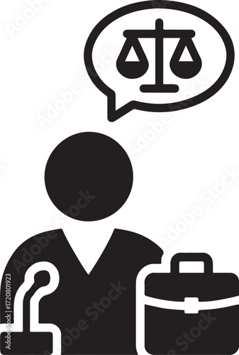 Silhouette legal negotiation icon representing law, justice, contract discussion, agreement and authority.