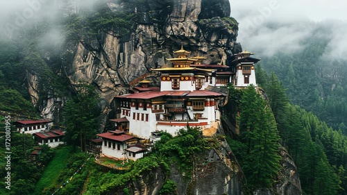 Tigers nest monastery perched precariously on a cliff in bhutan