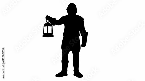 Brave medieval knight silhouette holding lantern for a courageous adventure quest illustration