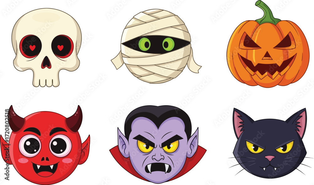 Fototapeta premium Fun and spooky Halloween character icons perfect for festive designs