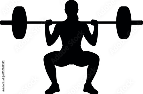 Silhouette of a woman performing a barbell squat strength training exercise dynamic movement vector