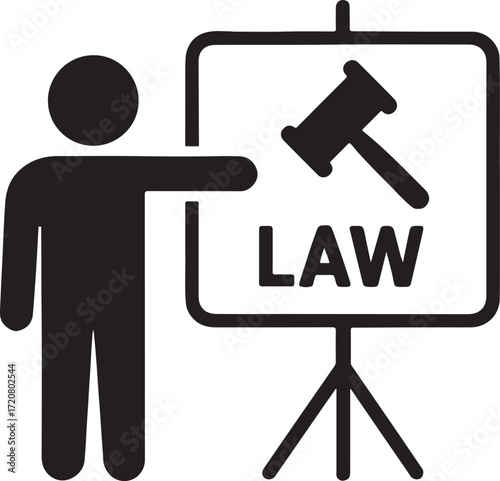 Silhouette law library icon representing legal books, justice, research, court, and knowledge resources.