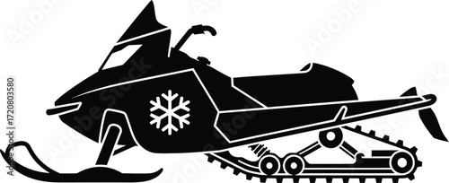 Sleek black snowmobile silhouette with snowflake detail, ready for winter adventure