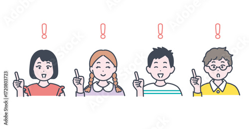 小学生くらいの子どもたちがひらめいた様子のイラスト素材