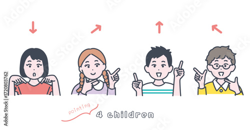 色々な方向を指差す子どもたちのイラスト素材