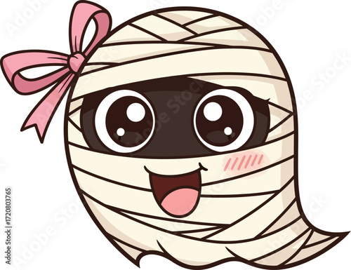 Cute mummy character with a pink bow, ready for Halloween fun