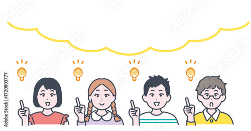 小学生くらいの子どもたちがひらめいた様子のイラスト素材