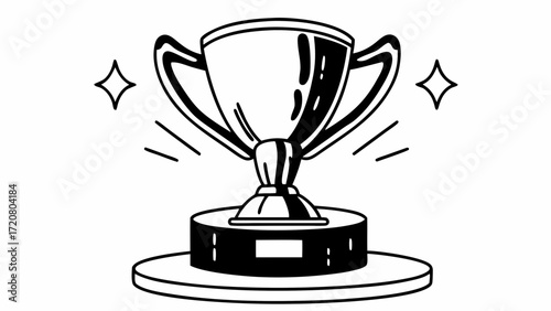 Illustration of a shiny trophy cup with handles and a base sitting on a circular platform design icon created with generated ai 
