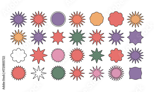 Colorful Starburst and Splash Line Shapes Minimal Outline Vector illustration Set, easily editable and scalable.	