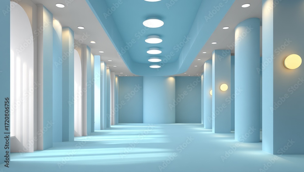 Obraz premium Light-filled, pastel blue hallway