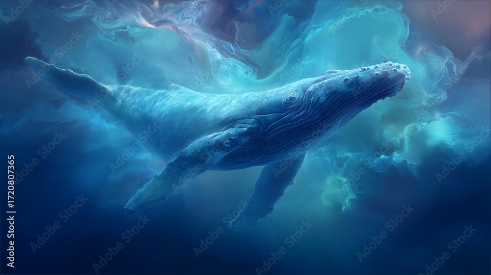 Fototapeta premium Humpback whale swimming in blue ocean water