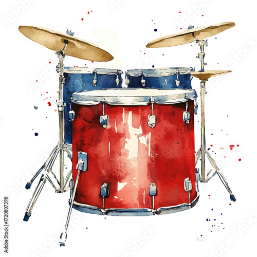 Steel Drum, watercolor drawing vector, isolated on a white background.