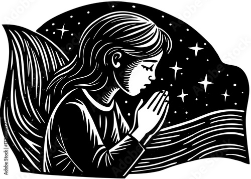 Girl Praying Before Sleeping Silhouette, Islamic Worship Religion SVG, PNG