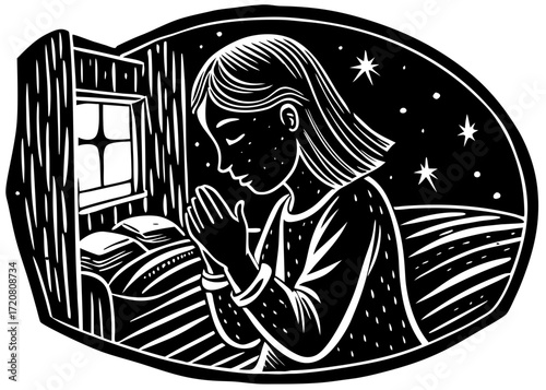 Girl Praying Before Sleeping Silhouette, Islamic Worship Religion SVG, PNG